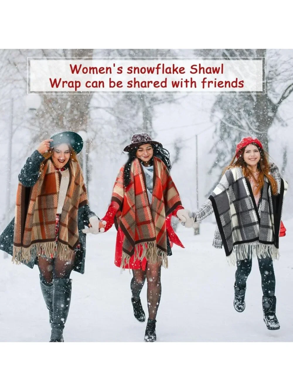 Cozy 3-Pack Christmas Poncho Shawl Wraps | Boho Plaid Soft Capes with Tassels